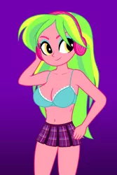 Size: 2000x3000 | Tagged: suggestive, derpibooru import, edit, editor:ah96, lemon zest, equestria girls, friendship games, belly button, big breasts, bra, breast edit, breasts, busty lemon zest, cleavage, clothes, e-cup bra, female, gradient background, headphones, image, miniskirt, ms paint, plaid skirt, pleated skirt, png, sexy, skirt, solo, solo female, stupid sexy lemon zest, teal underwear, thighs, underwear