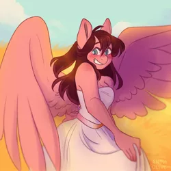 Size: 1600x1600 | Tagged: anthro, anthro oc, artist:snowolive, blushing, clothes, derpibooru import, dress, female, large wings, mare, oc, pegasus, safe, solo, unofficial characters only, wings