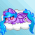 Size: 50x50 | Tagged: safe, artist:auroraswirls, derpibooru import, oc, oc:aurora swirls, unofficial characters only, alicorn, pony, alicorn oc, animated, blinking, chibi, cloud, female, gif, gradient background, horn, mare, on a cloud, pixel art, prone, red eyes, solo, wings