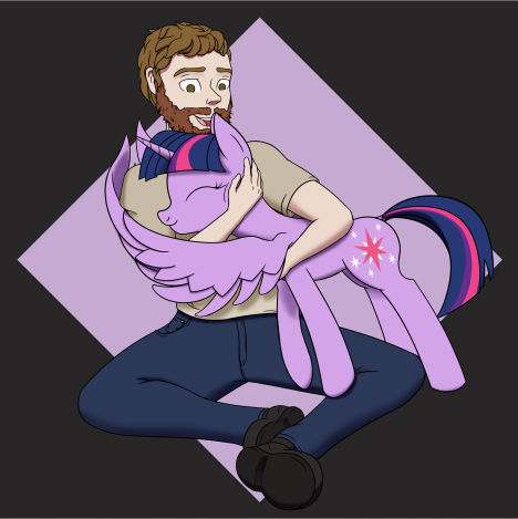 Size: 468x469 | Tagged: safe, artist:thehuskylord, derpibooru import, twilight sparkle, twilight sparkle (alicorn), alicorn, human, pony, female, happy, hug, human on pony snuggling, mare, snuggling, winghug