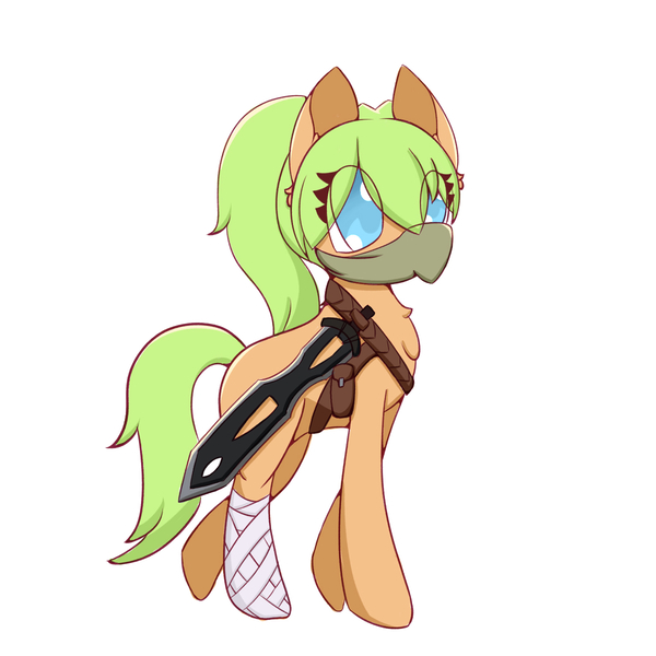 Size: 1200x1200 | Tagged: safe, artist:backgroundpony#f352, derpibooru import, oc, oc:green envy, unofficial characters only, earth pony, pony, female, mare, sword, weapon