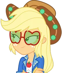 Size: 3025x3543 | Tagged: safe, artist:sketchmcreations, derpibooru import, applejack, equestria girls, equestria girls series, sunset's backstage pass!, spoiler:eqg series (season 2), applejack's festival hat, applejack's sunglasses, clothes, dress, female, glasses, hat, jacket, music festival outfit, simple background, smiling, solo, sunglasses, transparent background, vector