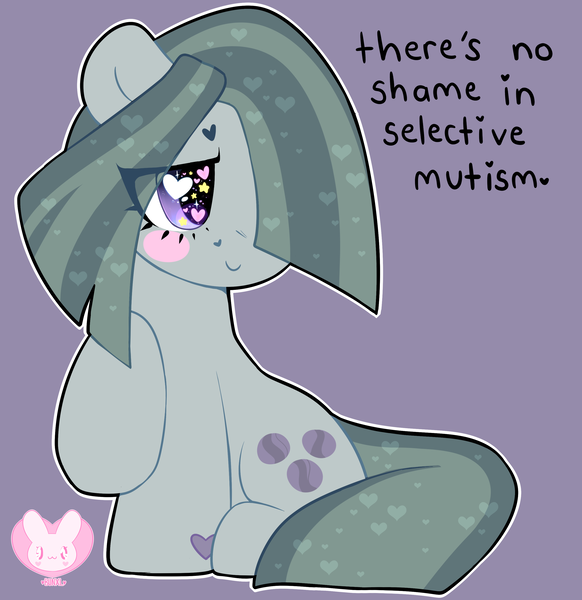 Size: 2912x3000 | Tagged: safe, artist:bunxl, derpibooru import, marble pie, earth pony, pony, blush sticker, blushing, eye clipping through hair, female, heart eyes, mare, mute, positive ponies, simple background, smiling, solo, starry eyes, wingding eyes