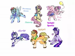 Size: 2048x1536 | Tagged: safe, artist:rainbott, derpibooru import, applejack, fluttershy, pinkie pie, rainbow dash, rarity, twilight sparkle, earth pony, pegasus, pony, unicorn, g5, leak, spoiler:g5, accessories, alternate design, applejack (g5), earth pony twilight, female, fluttershy (g5), hooves, image, jpeg, mane six, mane six (g5), mare, pegasus pinkie pie, pinkie pie (g5), race swap, rainbow dash (g5), rarity (g5), redesign, simple background, twilight sparkle (g5), twitterina design, unicorn fluttershy, white background