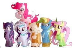 Size: 1280x825 | Tagged: safe, artist:castelainmlp, derpibooru import, applejack, fluttershy, pinkie pie, rainbow dash, rarity, twilight sparkle, earth pony, pegasus, pony, unicorn, g5, leak, spoiler:g5, alternate design, applejack (g5), colored hooves, colored horn, colored wings, earth pony twilight, female, fluttershy (g5), hooves, horn, image, mane six, mane six (g5), mare, multicolored wings, obtrusive watermark, pegasus pinkie pie, pinkie pie (g5), png, race swap, rainbow dash (g5), rarity (g5), redesign, simple background, smiling, tongue out, transparent background, twilight sparkle (g5), twitterina design, unicorn fluttershy, watermark, wings