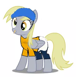 Size: 1111x1128 | Tagged: safe, artist:jawsandgumballfan24, derpibooru import, derpy hooves, pegasus, pony, 1000 hours in ms paint, clothes, cosplay, costume, helmet, jeffy, shirt, shoes, shorts, sml, supermariologan, t-shirt, wat