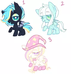 Size: 774x807 | Tagged: safe, artist:peachesandcreamated, derpibooru import, oc, oc:electric night, oc:star card, oc:zombae, unofficial characters only, bat pony, pony, bat pony oc, bat wings, colored hooves, eyebrows visible through hair, hair over one eye, hat, makeup, raised hoof, simple background, white background, wings, wizard hat