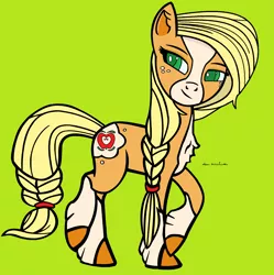 Size: 4704x4728 | Tagged: safe, artist:deanbirchum, derpibooru import, applejack, earth pony, pony, leak, spoiler:g5, applejack (g5), braid, braided tail, coat markings, female, g5, mare, redesign, side view, simple background