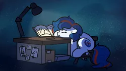 Size: 1920x1080 | Tagged: artist needed, safe, artist:anonymous, derpibooru import, oc, oc:nasapone, unofficial characters only, earth pony, pony, /mlp/, desk, ethereal mane, lamp, sleeping, solo, space, starry mane, stars