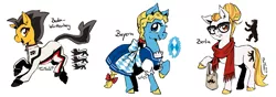 Size: 1417x500 | Tagged: safe, artist:taritoons, derpibooru import, oc, ponified, unnamed oc, unofficial characters only, pony, baden-württemberg, bavaria, berlin, clothes, dirndl, dress, folk costume, germany, glasses, hipster, jumpsuit, nation ponies, scarf, simple background, white background