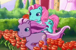 Size: 720x480 | Tagged: safe, derpibooru import, screencap, minty, rarity, wysteria, earth pony, pony, the princess promenade, angry, animated, facehoof, female, flower, g3, garden, mare, marshmelodrama, overreacting, rarity being rarity, sound, teeth, webm, weeds, wysteria being rarity
