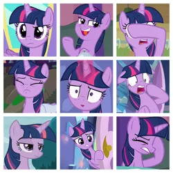 Size: 3264x3264 | Tagged: safe, derpibooru import, edit, screencap, twilight sparkle, twilight sparkle (alicorn), alicorn, pony, a trivial pursuit, all bottled up, father knows beast, molt down, non-compete clause, ppov, the point of no return, bag, bell, bipedal, bipedal leaning, collage, covering eyes, cropped, door, doorknob, eyes closed, facehoof, facepalm, faic, female, floppy ears, frown, frustrated, gasp, gesture, gritted teeth, horrified, leaning, mare, open mouth, raised eyebrow, raised hoof, reaction image, sad, saddle bag, shocked, sideways glance, sitting, smiling, smug, solo, spike's room, twilight is not amused, unamused, unsure, wide eyes, worried