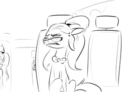 Size: 1600x1200 | Tagged: safe, artist:imsokyo, derpibooru import, sugarcoat, ponified, earth pony, pony, equestria girls, /mlp/, 4chan, bus, chair, disgusted, drawthread, human ponidox, monochrome, self ponidox, solo