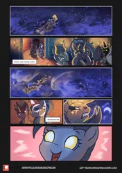 Size: 3541x5016 | Tagged: safe, artist:freeedon, artist:lummh, derpibooru import, oc, oc:appolonia, oc:selendis, unofficial characters only, dragon, pony, unicorn, comic:the lost sun, blizzard, comic, ear piercing, female, image, levitation, magic, magicorn, male, mare, patreon, patreon logo, piercing, png, self-levitation, snow, snowfall, speech bubble, stallion, telekinesis