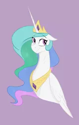 Size: 1391x2187 | Tagged: safe, artist:anticular, color edit, derpibooru import, edit, princess celestia, alicorn, pony, bust, colored, cute, cutelestia, floppy ears, jewelry, looking at you, peytral, purple background, regalia, simple background, smiling, solo, violet background