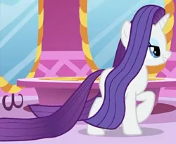 Size: 639x525 | Tagged: safe, derpibooru import, screencap, rarity, unicorn, rarity's biggest fan, spoiler:interseason shorts, cropped, female, lidded eyes, long hair, long tail, loose hair, mare, solo