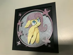 Size: 4032x3024 | Tagged: safe, artist:samoht-lion, derpibooru import, fluttershy, butterfly, pegasus, pony, chest fluff, craft, female, irl, mare, papercraft, photo, shadowbox, solo, traditional art