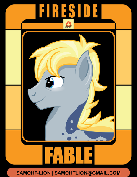 Size: 2550x3300 | Tagged: safe, artist:samoht-lion, derpibooru import, oc, oc:fireside fable, unofficial characters only, earth pony, pony, bust, earth pony oc, male, smiling, stallion, text