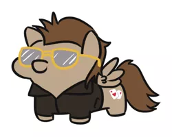 Size: 447x358 | Tagged: safe, artist:jargon scott, derpibooru import, oc, oc:toffee scotch, unofficial characters only, pegasus, pony, clothes, glasses, jacket, leather jacket, pegasus oc, solo, squatpony, sunglasses, wings
