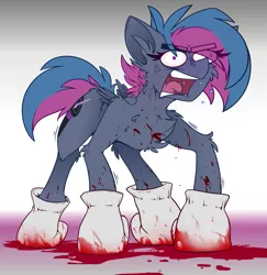 Size: 2205x2272 | Tagged: semi-grimdark, artist:ralek, derpibooru import, oc, oc:running riot, unofficial characters only, pegasus, pony, blood, boxing glove, boxing gloves, chest fluff, female, grimderp, implied death, screaming, shitposting, solo, vein bulge, wat