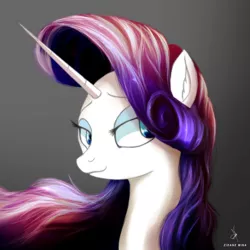 Size: 720x720 | Tagged: safe, artist:zidanemina, derpibooru import, rarity, pony, unicorn, female, horn, mare, quickie, remastered, sharp horn, simple background, solo, wavy mouth, white background