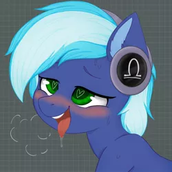 Size: 1280x1280 | Tagged: suggestive, artist:bellfa, derpibooru import, part of a set, oc, oc:moonlight drop, unofficial characters only, earth pony, pony, ahegao, blushing, commission, grin, headphones, heart eyes, male, open mouth, smiling, solo, sweat, tongue out, wingding eyes, ych result