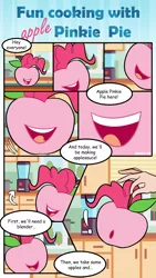 Size: 1260x2229 | Tagged: apple, apple pinkie, artist:nancy-05, comic, cooking, derpibooru import, didn't think this through, food, human, idw, pinkie pie, safe, species swap, spoiler:comic, spoiler:comic32, this will end in death, this will end in tears, this will end in tears and/or death