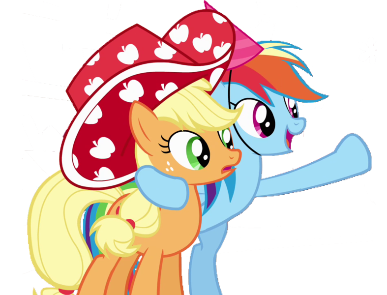 Size: 950x724 | Tagged: safe, artist:kayman13, derpibooru import, edit, edited screencap, screencap, applejack, rainbow dash, earth pony, pegasus, pony, daring don't, apple hat, background removed, duo, everywhere meme pony edition, female, hat, mare, party hat, party stetson, pointing, simple background, transparent background