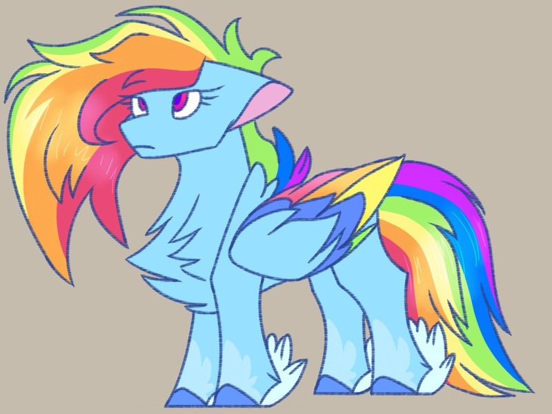 Size: 1280x960 | Tagged: safe, artist:ttat2s, derpibooru import, rainbow dash, pegasus, pony, leak, spoiler:g5, chest fluff, colored wings, female, g5, hooves, mare, multicolored wings, rainbow dash (g5), rainbow wings, redesign, simple background, wings