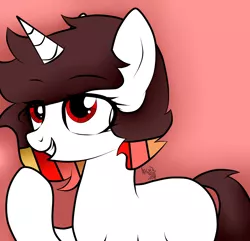 Size: 1748x1685 | Tagged: safe, artist:arrgus-korr, derpibooru import, oc, unofficial characters only, pony, unicorn, base used, female, halfbody, mare, red background, simple background, smiling, solo