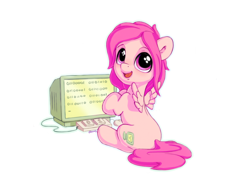 Size: 1400x1100 | Tagged: artist:bobdude0, binary, binary keyboard, computer, computer screen, derpibooru import, oc, oc:peach hack, pegasus, safe, simple background, solo, transparent background, unofficial characters only