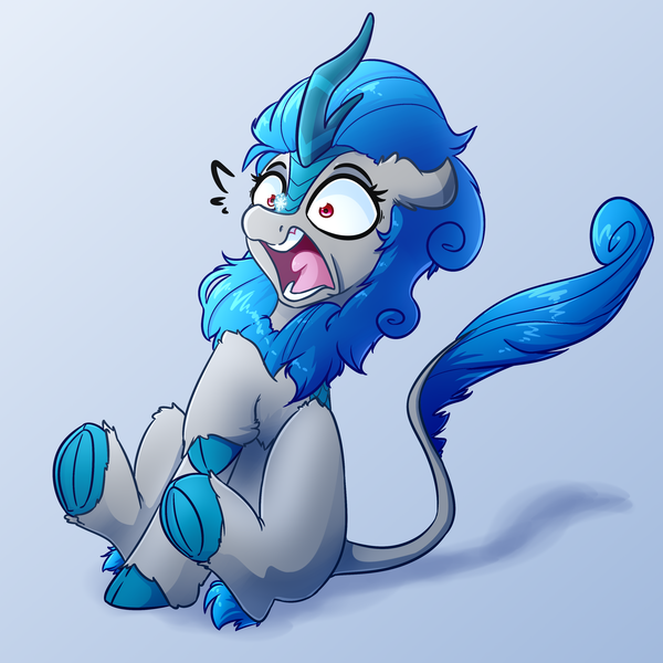 Size: 4000x4000 | Tagged: safe, artist:witchtaunter, derpibooru import, oc, oc:kiwi, kirin, absurd resolution, commission, frightened, gradient background, image, kirin oc, majestic as fuck, png, scared, screaming, sitting, snow, snowflake, solo, startled, yelling