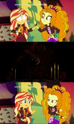 Size: 761x1270 | Tagged: safe, derpibooru import, edit, edited screencap, screencap, adagio dazzle, sunset shimmer, equestria girls, equestria girls series, sunset's backstage pass!, spoiler:eqg series (season 2), animatronic, bfpfilms, blank eyes, five nights at freddy's, music festival outfit, nightmare fuel, scott cawthon, sunset sees things, the return to freddy's, the return to freddy's 5, torture device (trtf 5), tyler ahlstrom, white eyes, wide eyes