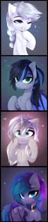 Size: 2200x9954 | Tagged: safe, artist:magnaluna, derpibooru import, oc, oc:belfry towers, oc:midnight aegis, unofficial characters only, bat pony, earth pony, pony, unicorn, :<, bat pony oc, bat wings, wings