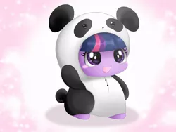 Size: 1024x768 | Tagged: animal costume, artist:sunshineshiny, bear, blushing, blush sticker, clothes, costume, cute, derpibooru import, hnnng, kigurumi, open mouth, panda, panda costume, safe, solo, twiabetes, twilight sparkle, weapons-grade cute