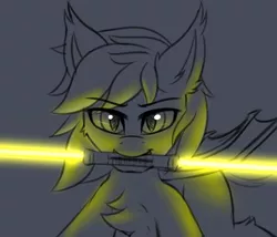 Size: 3500x3000 | Tagged: safe, artist:snowstormbat, derpibooru import, oc, oc:midnight snowstorm, bat pony, chest fluff, lightsaber, looking at you, male, sketch, solo, star wars, weapon