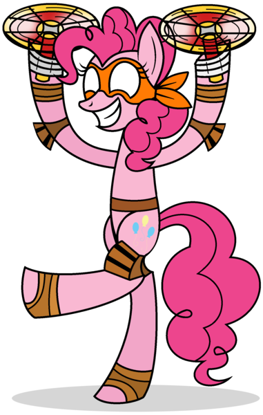 Size: 1464x2304 | Tagged: safe, artist:mlptmntdisneykauane, derpibooru import, pinkie pie, earth pony, pony, bandage, bipedal, female, grin, hooves, mare, michelangelo, simple background, smiling, solo, teenage mutant ninja turtles, tmnt 2012, transparent background, weapon