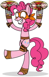 Size: 1464x2304 | Tagged: safe, artist:mlptmntdisneykauane, derpibooru import, pinkie pie, earth pony, pony, bandage, bipedal, female, grin, hooves, mare, michelangelo, simple background, smiling, solo, teenage mutant ninja turtles, tmnt 2012, transparent background, weapon