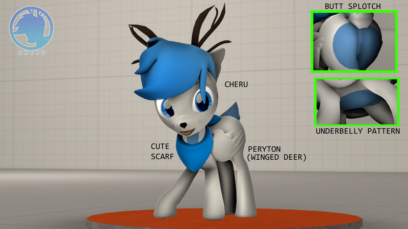 Size: 3840x2160 | Tagged: 3d, artist:technickarts, butt, clothes, cute, deer, deer pony, derpibooru import, horns, oc, oc:cheru, original species, peryton, scarf, source filmmaker, suggestive, unofficial characters only, watermark