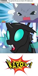Size: 796x1561 | Tagged: angry, anime, artist:mega-poneo, cat, changeling, comic, derpibooru import, dialogue, dian, edit, edited screencap, jewelpet, kapow, maine coon, male, mega poneo strikes again, mulan, oh crap, punch, safe, sanrio, scared, screencap, screencap comic, sega, the times they are a changeling, thorax, yao