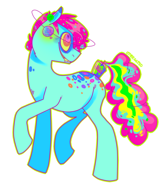 Size: 898x1017 | Tagged: safe, artist:octogreed, derpibooru import, oc, unofficial characters only, earth pony, pony, needs more saturation, psychedelic, simple background, solo, spray can, transparent background