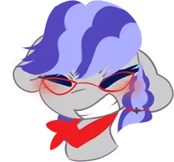 Size: 512x476 | Tagged: safe, artist:fluffire, derpibooru import, oc, oc:cinnabyte, unofficial characters only, earth pony, pony, adorkable, bandana, clapping, cute, dork, earth pony oc, glasses, icon, smiling, smirk, telegram sticker