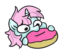 Size: 447x382 | Tagged: safe, artist:jargon scott, derpibooru import, oc, oc:scoops, unofficial characters only, pony, unicorn, donut, food, nom, simple background, solo, transparent background