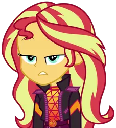 Size: 2741x3019 | Tagged: safe, artist:sketchmcreations, derpibooru import, sunset shimmer, equestria girls, equestria girls series, sunset's backstage pass!, spoiler:eqg series (season 2), belt, clothes, female, frown, geode of empathy, jacket, magical geodes, music festival outfit, simple background, solo, sunset shimmer is not amused, transparent background, unamused, vector