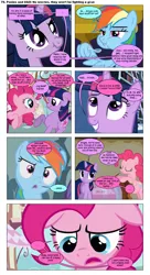 Size: 868x1592 | Tagged: artist:dziadek1990, bad pun, comic, comic:ponies and d&d, conversation, derpibooru import, dialogue, dungeons and dragons, edit, edited screencap, emote story:ponies and d&d, pen and paper rpg, pinkie pie, pun, rainbow dash, reference, rpg, safe, screencap, screencap comic, slice of life, text, twilight sparkle, zork