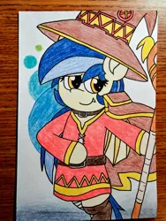 Size: 1920x2560 | Tagged: safe, artist:thebadbadger, derpibooru import, oc, oc:vía láctea, unofficial characters only, bat pony, clothes, cosplay, costume, solo, traditional art