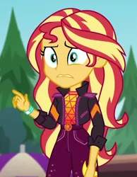 Size: 626x807 | Tagged: safe, derpibooru import, screencap, sunset shimmer, equestria girls, equestria girls series, sunset's backstage pass!, spoiler:eqg series (season 2), cropped, music festival outfit, solo