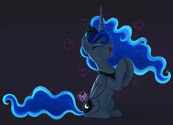 Size: 500x362 | Tagged: safe, artist:mn27, derpibooru import, princess luna, alicorn, pony, black background, cute, eyes closed, female, happy, heart, hooves together, lunabetes, mare, open mouth, simple background, sitting, solo