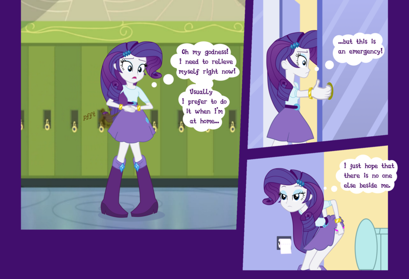 Size: 4674x3183 | Tagged: questionable, artist:lightning_musicwave, derpibooru import, rarity, equestria girls, bathroom, comic, fart, fart fetish, fart noise, fetish, implied scat, need to poop, onomatopoeia, solo, sound effects, speech bubble, thought bubble, toilet, toilet paper, toilet paper roll