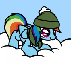 Size: 879x810 | Tagged: safe, artist:masserey, derpibooru import, rainbow dash, pegasus, pony, clothes, cloud, cute, dashabetes, female, hat, mare, on a cloud, scarf, sky, solo, winter, winter outfit